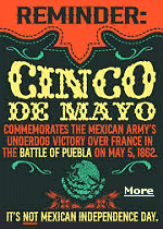 Though many might know the lore behind Cinco de Mayo, it is often confused with Mexico's Independence Day. Part of the confusion comes from the names of the two holidays, which might be harder for English speakers to say. Cinco de Mayo is much catchier than the day of Mexico's independence (Diez y seis de Septiembre). Celebrating May 5th is not as popular in Mexico as it is in the United States, but many Americans have no idea what they are celebrating. Do you know? 